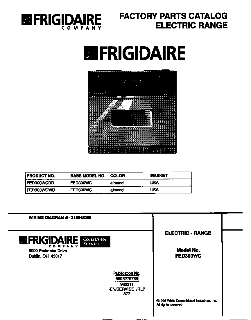 Frigidaire FED300WCWD cover diagram