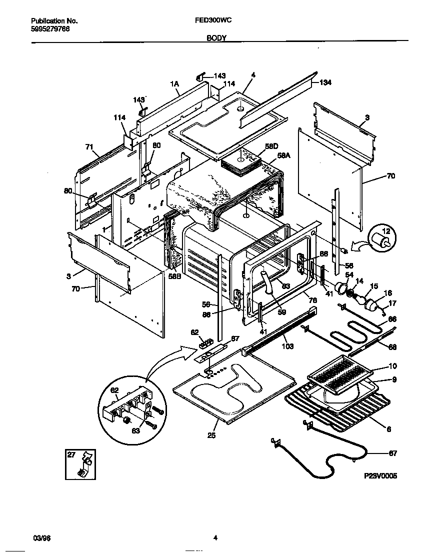Frigidaire FED300WCWD body diagram