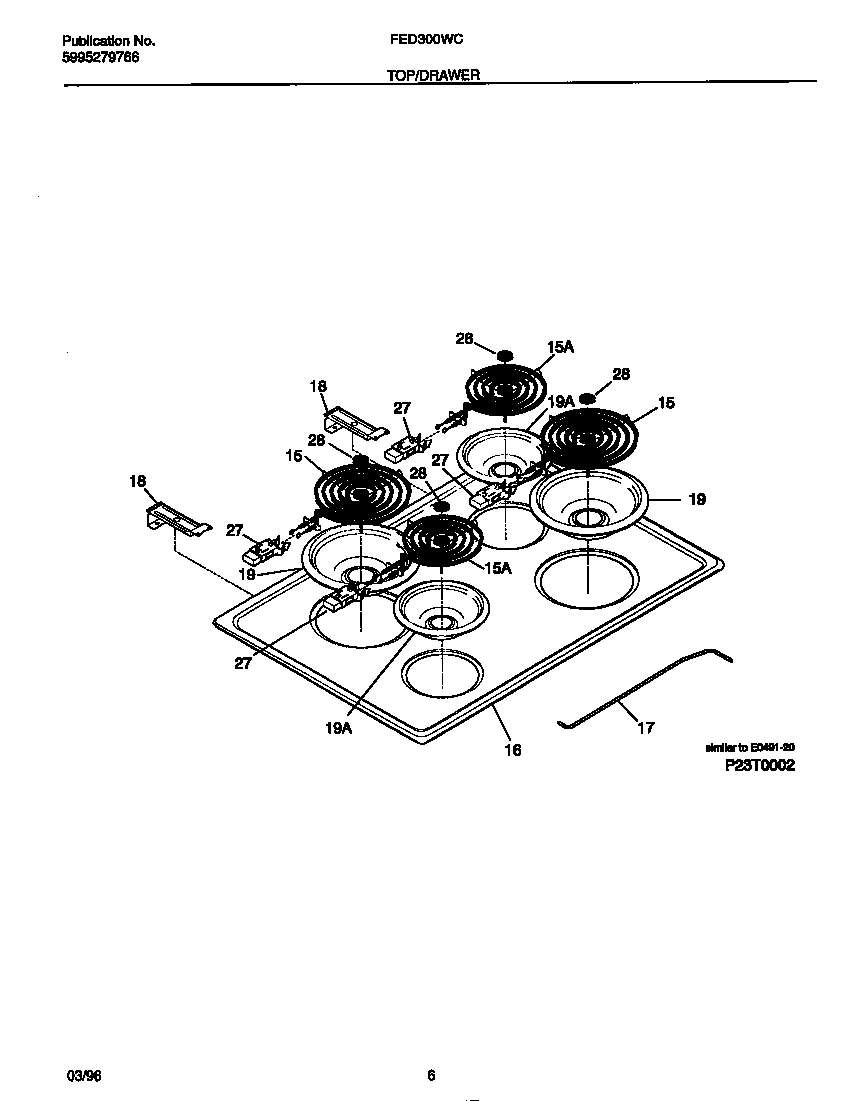 Frigidaire FED300WCWD top/drawer diagram