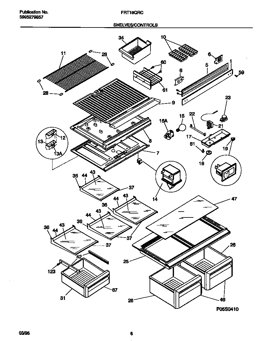 Frigidaire FRT18QRCD1 shelves/controls diagram