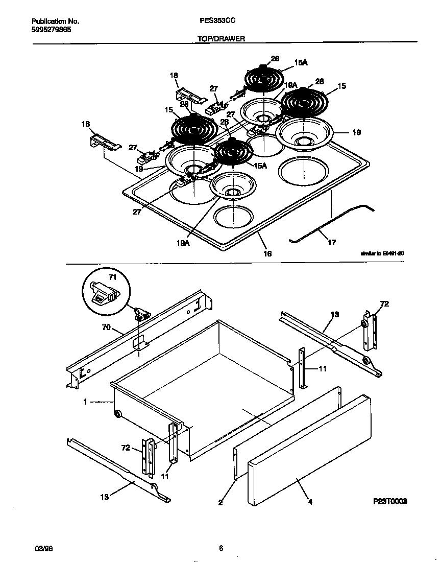 Frigidaire FES353CCWD top/drawer diagram