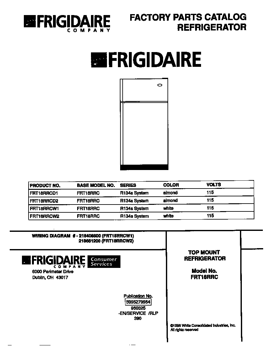 Frigidaire FRT18RRCW1 cover diagram