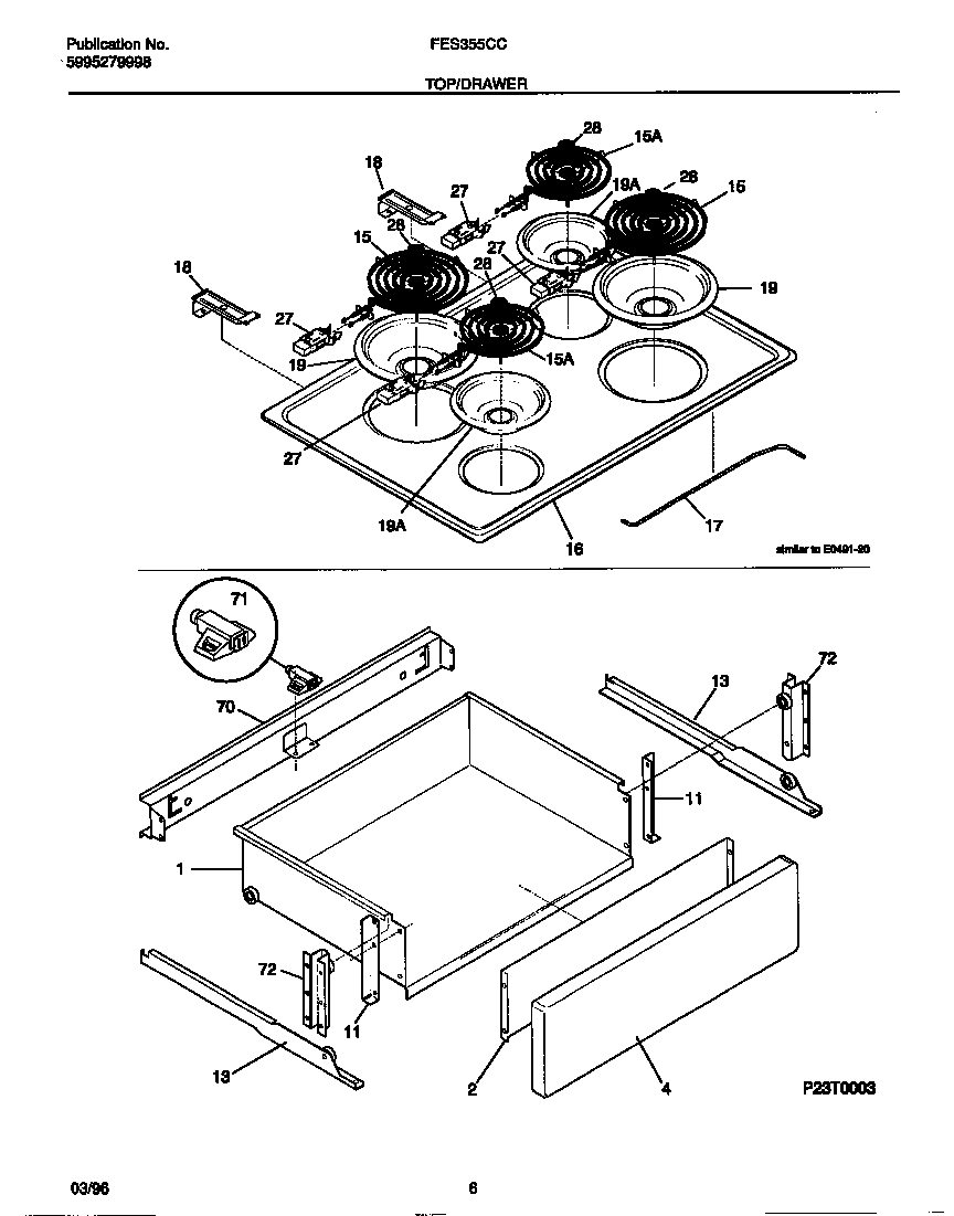 Frigidaire FES355CCSD top/drawer diagram