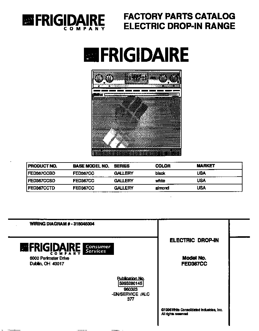 Frigidaire FED367CCSD cover diagram