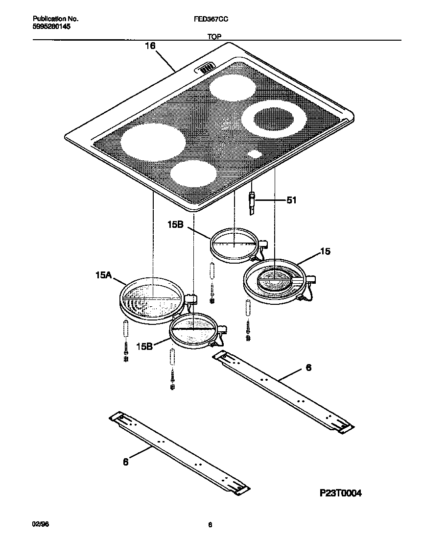 Frigidaire FED367CCSD top diagram