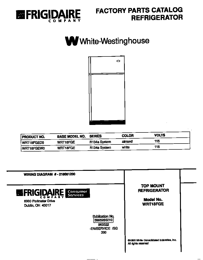 White-Westinghouse WRT18FGED0 cover diagram
