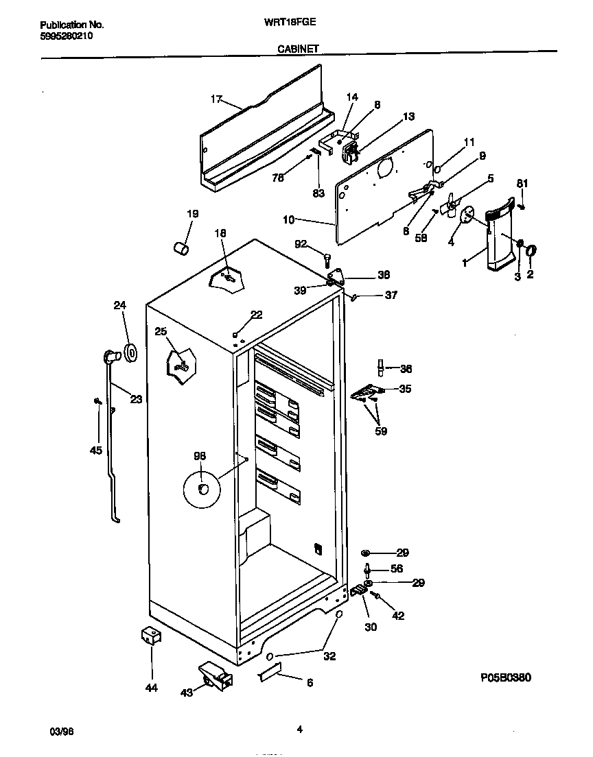White-Westinghouse WRT18FGED0 cabinet diagram