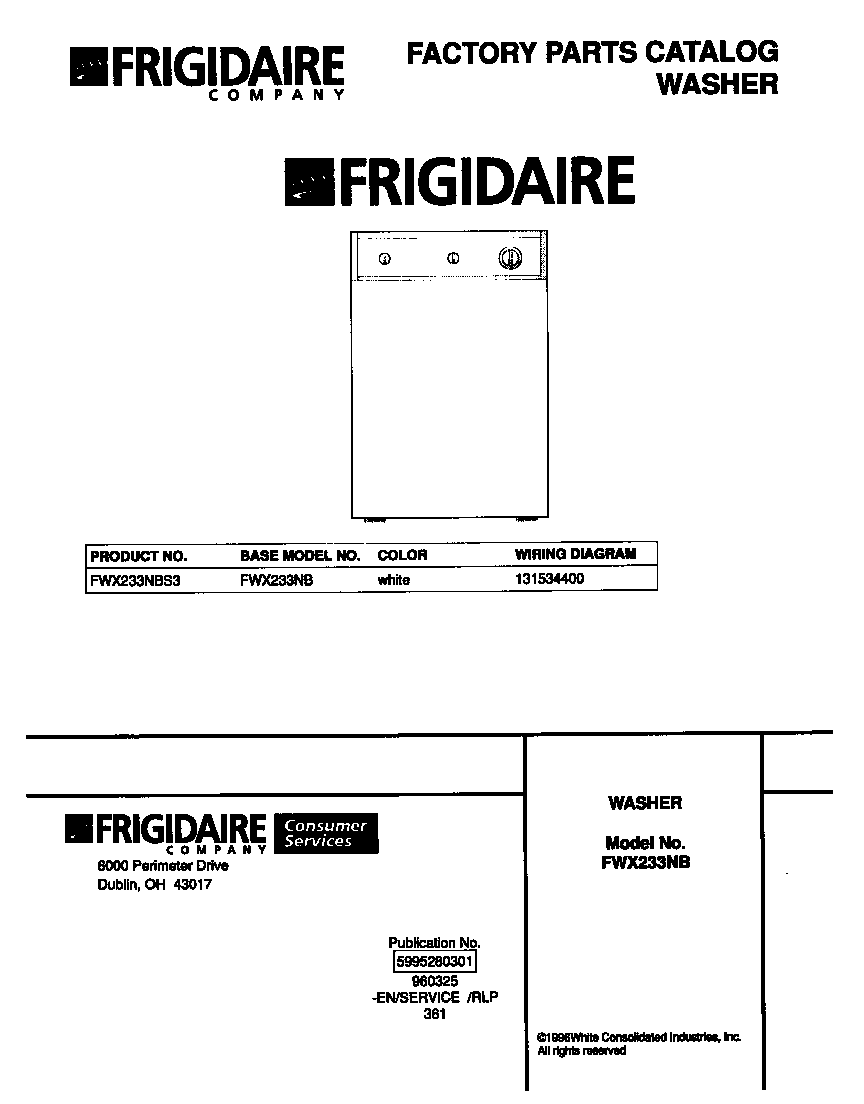 Frigidaire FWX233NBS3 cover diagram