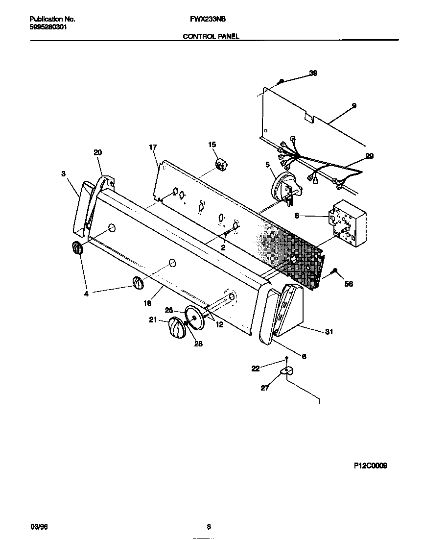 Frigidaire FWX233NBS3 control panel diagram