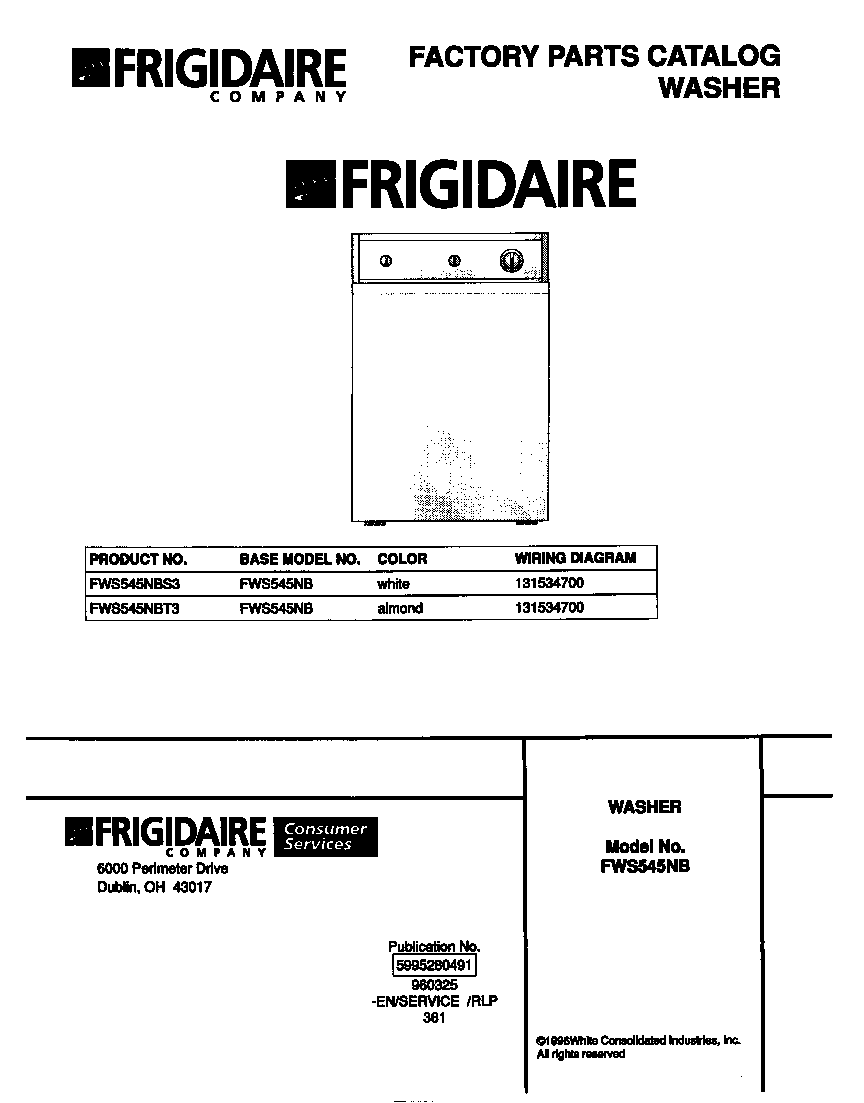 Frigidaire FWS545NBT3 cover diagram