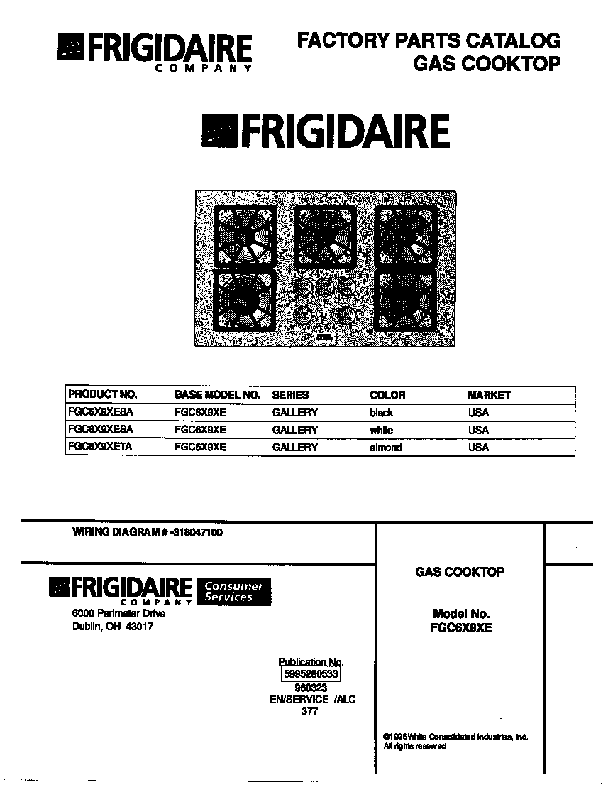 Frigidaire FGC6X9XEBA cover diagram