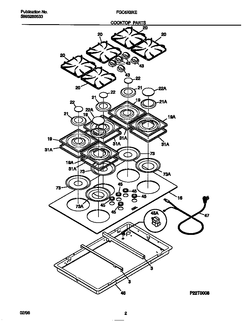 Frigidaire FGC6X9XEBA cooktop parts diagram