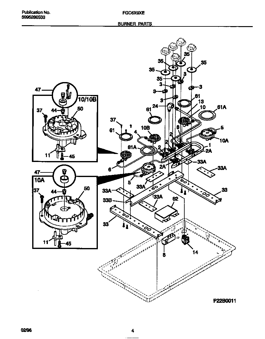 Frigidaire FGC6X9XEBA burner parts diagram