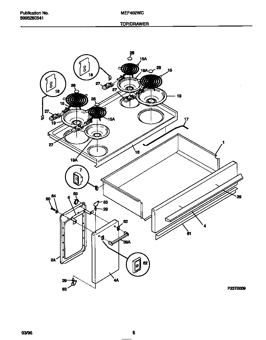 Universal/Multiflex (Frigidaire) MEF402WCD2 top/drawer diagram