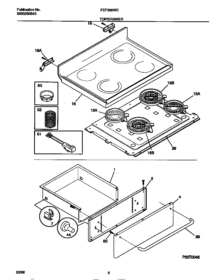 Frigidaire FEF388WCCD top/drawer diagram