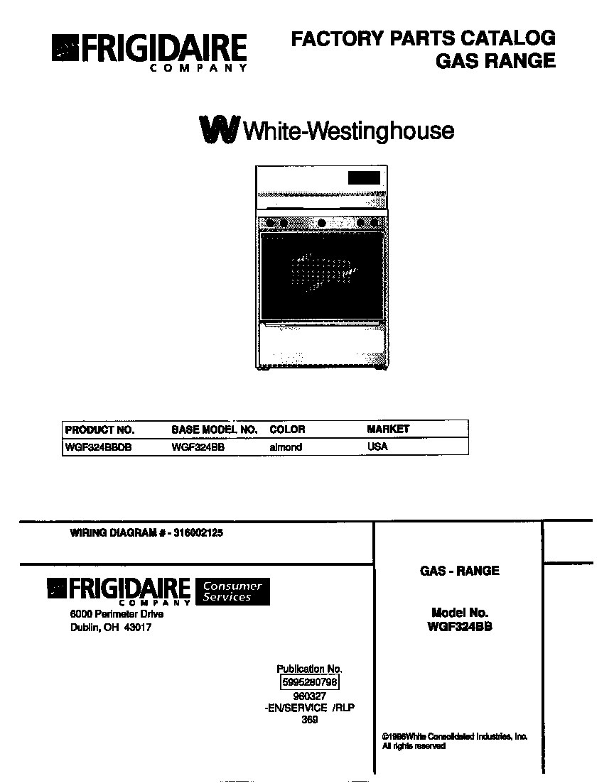 White-Westinghouse WGF324BBDB cover diagram
