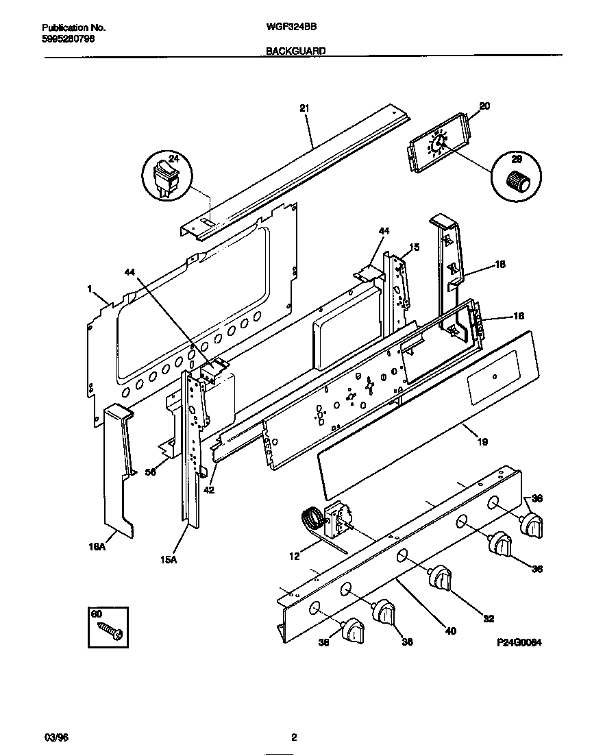White-Westinghouse WGF324BBDB backguard diagram