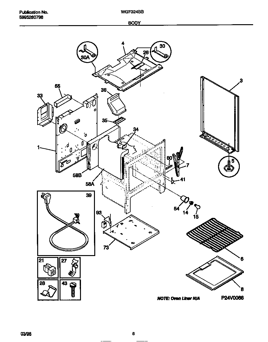 White-Westinghouse WGF324BBDB body diagram