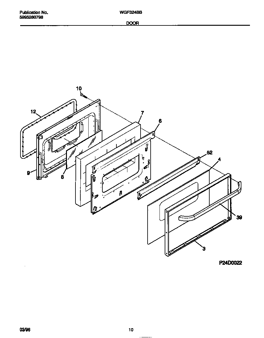 White-Westinghouse WGF324BBDB door diagram