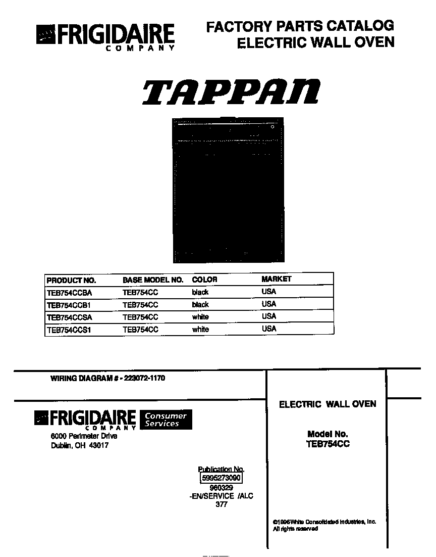 Tappan TEB754CCSA cover diagram
