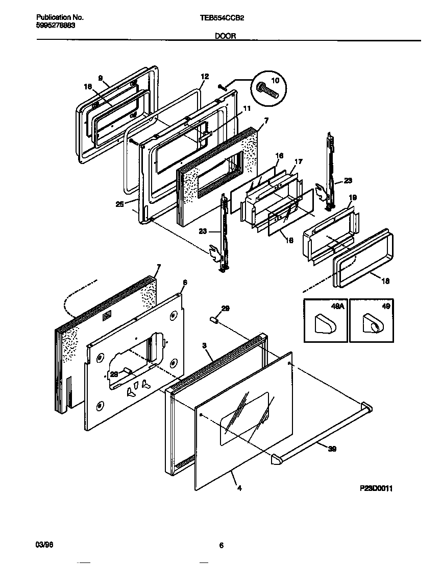 Tappan TEB554CCB2 door diagram