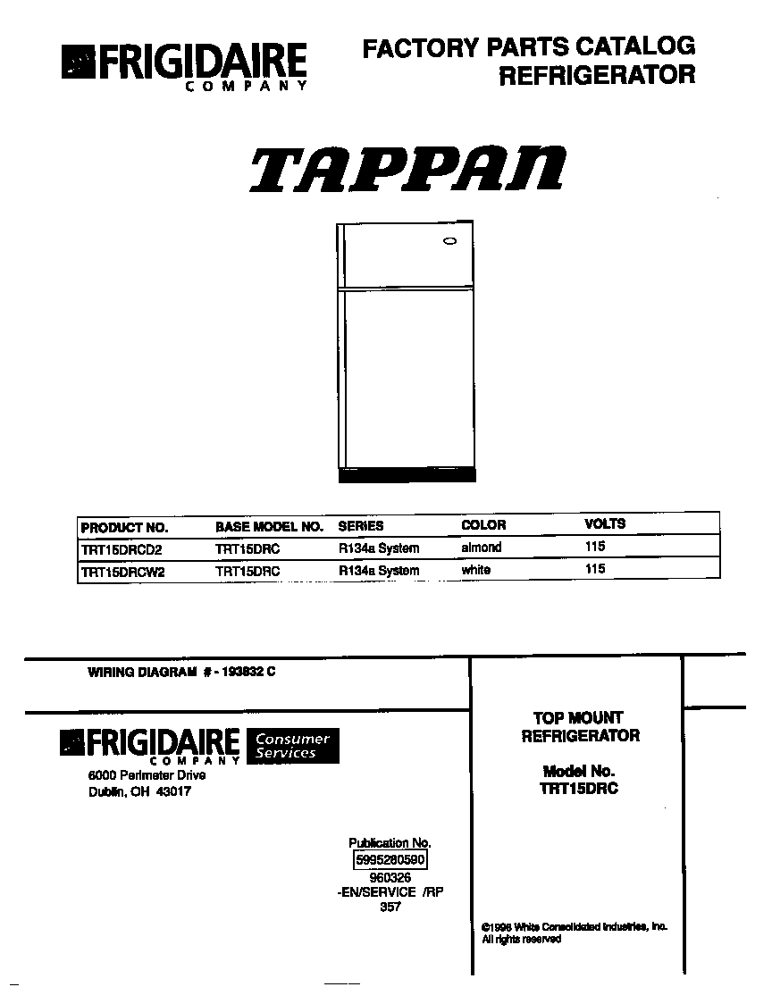 Tappan TRT15DRCW2 cover diagram