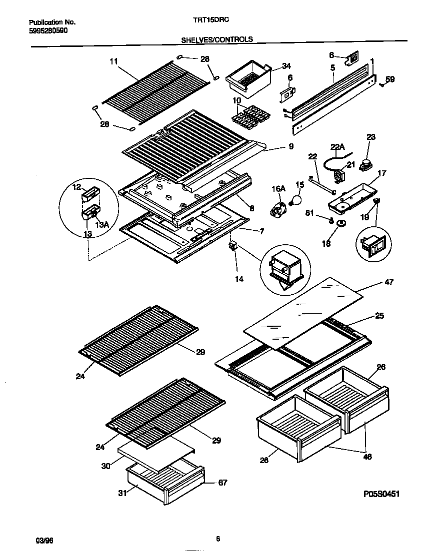 Tappan TRT15DRCW2 shelves/controls diagram