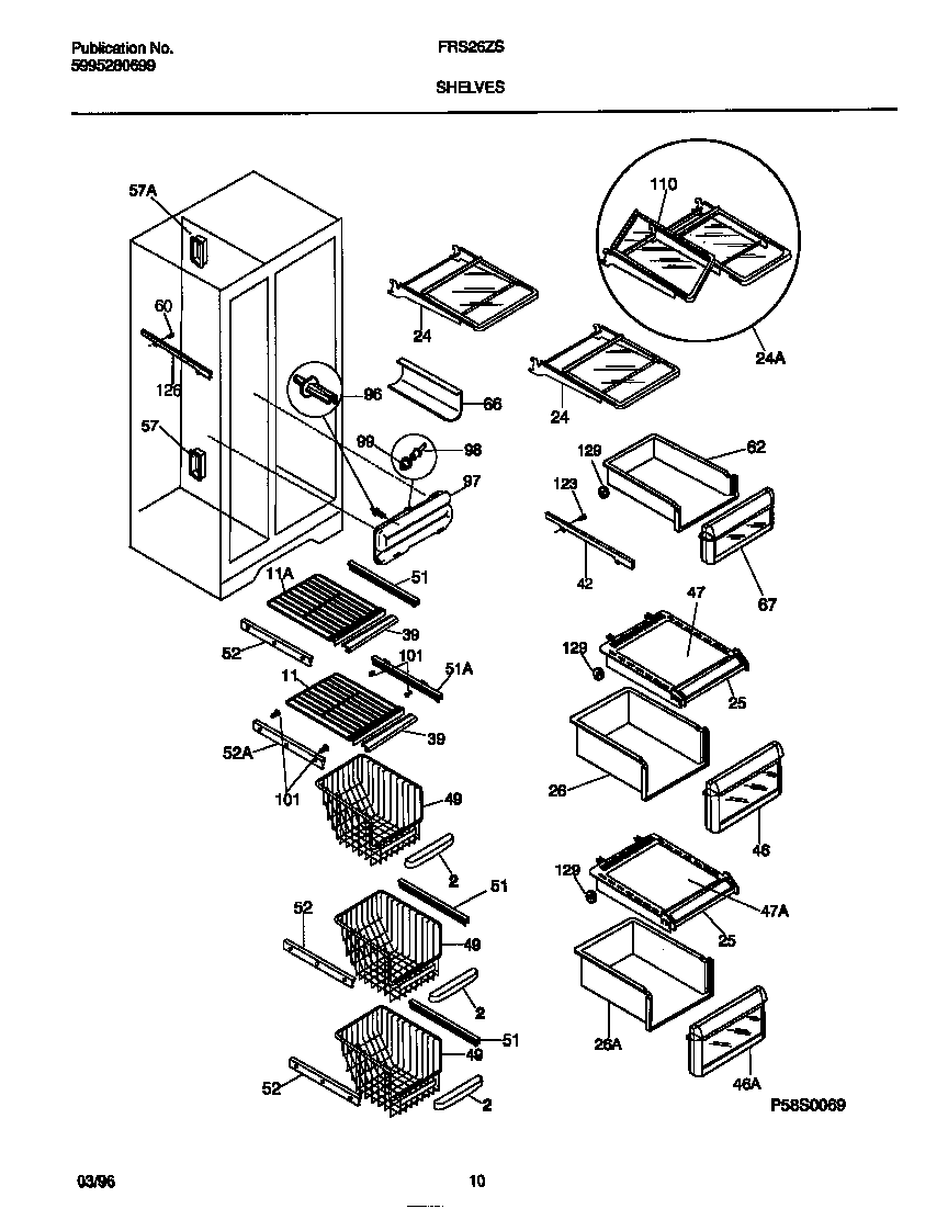 Frigidaire FRS26ZSEB0 shelves diagram