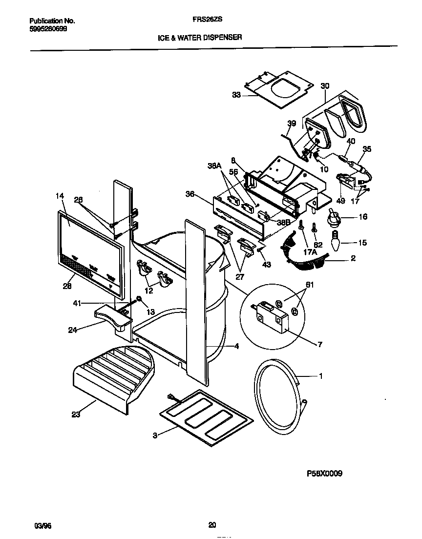 Frigidaire FRS26ZSEB0 ice & water dispenser diagram