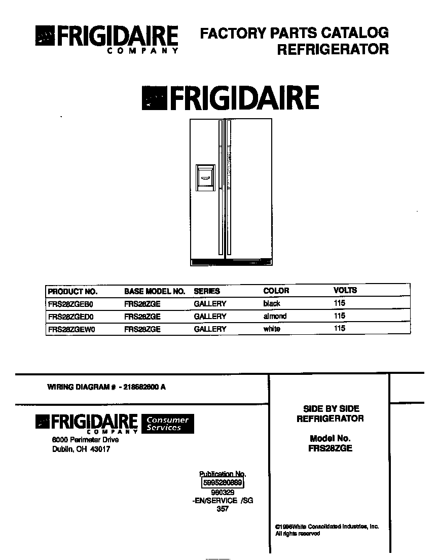 Frigidaire FRS28ZGEB0 cover diagram