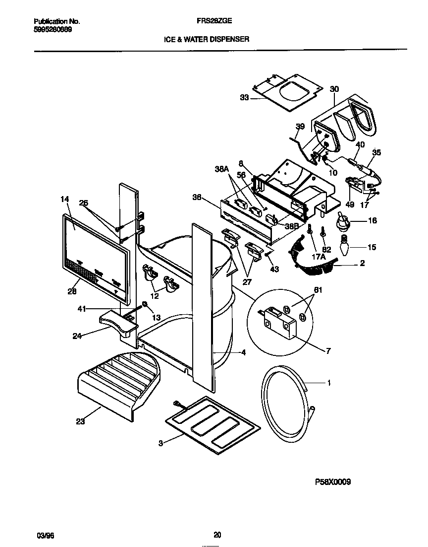Frigidaire FRS28ZGEB0 ice & water dispenser diagram