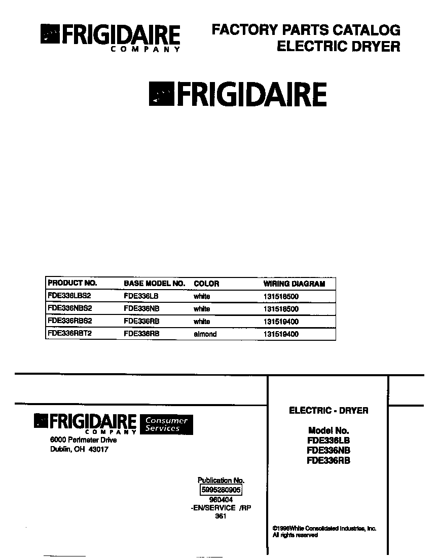 Frigidaire FDE336NBS2 cover diagram