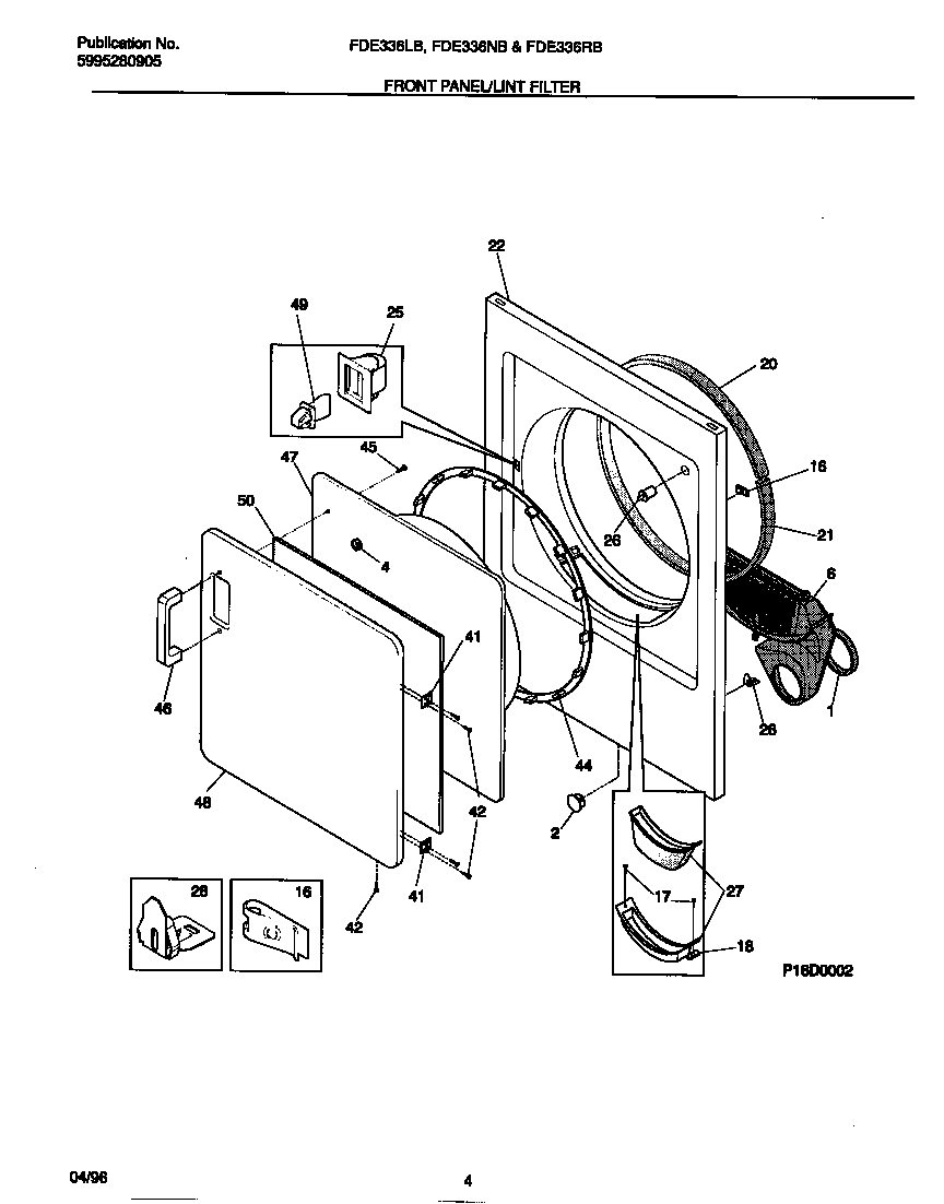 Frigidaire FDE336NBS2 front panel/lint filter diagram