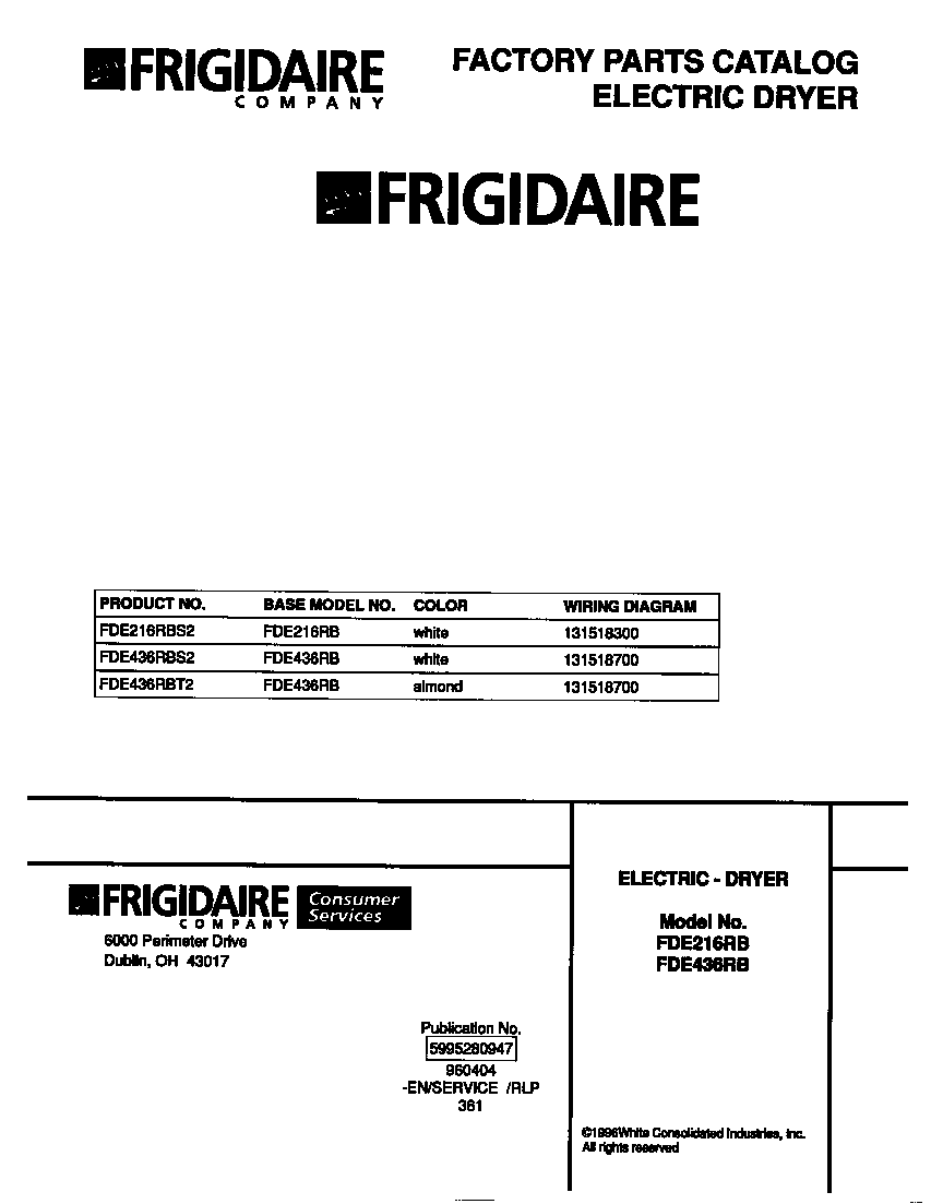 Frigidaire FDE436RBT2 cover diagram