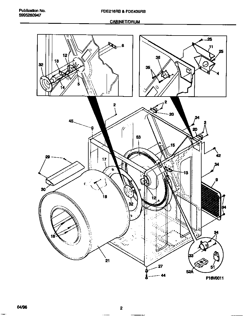 Frigidaire FDE436RBT2 cabinet/drum diagram