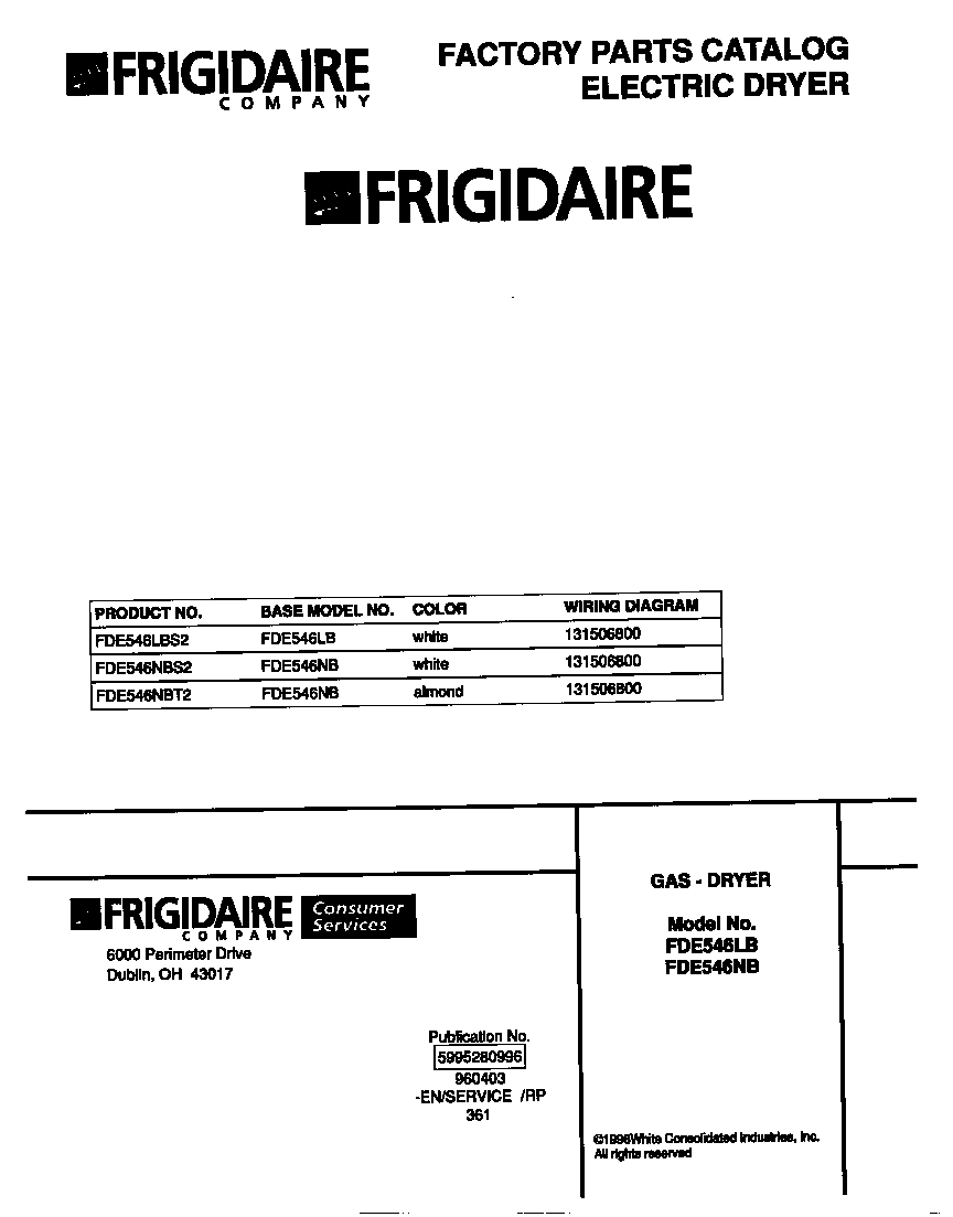 Frigidaire FDE546LBS2 cover diagram