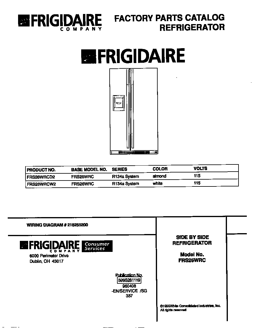 Frigidaire FRS26WRCW2 cover diagram