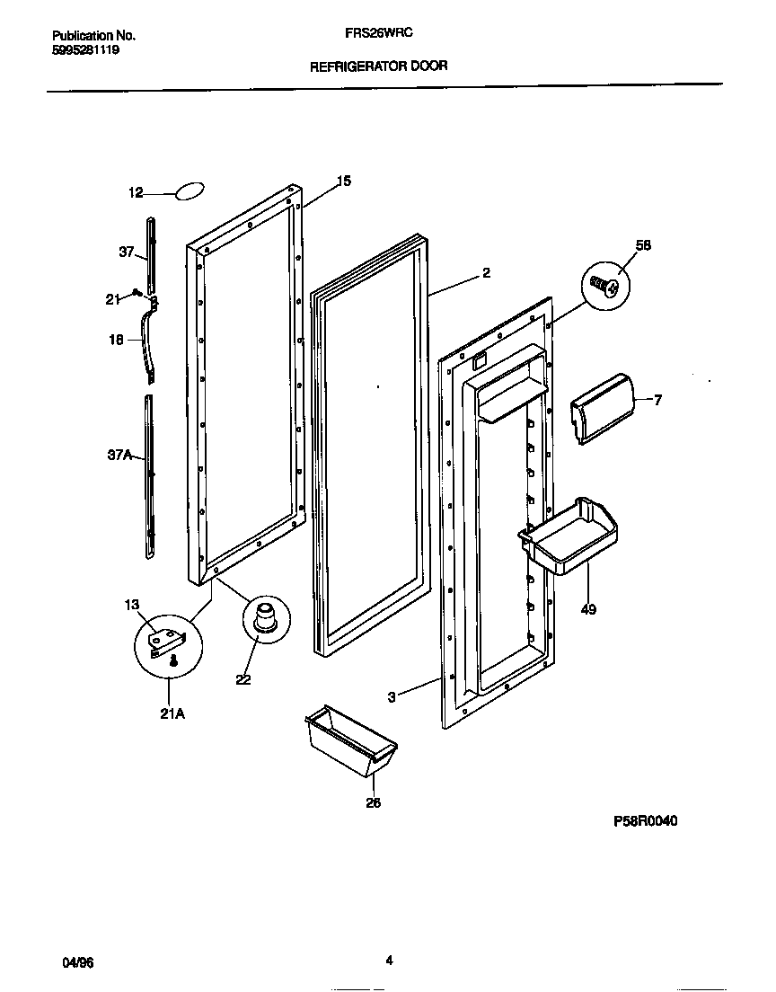 Frigidaire FRS26WRCW2 refrigerator door diagram