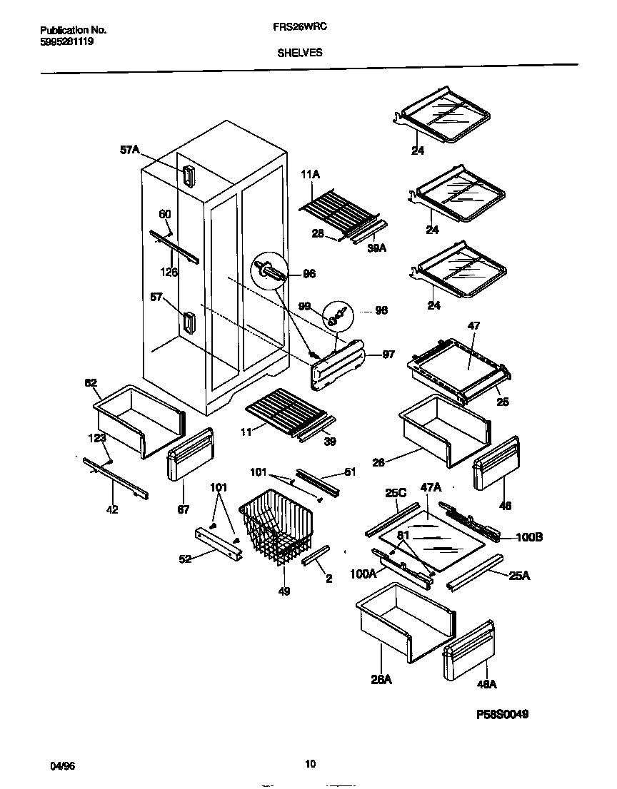 Frigidaire FRS26WRCW2 shelves diagram