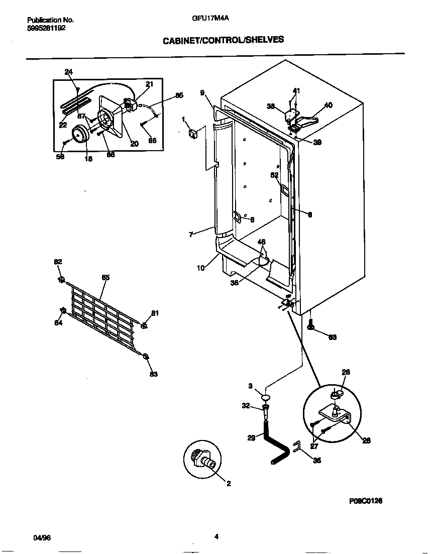 Gibson GFU17M4AW4 cabinet/control/shelves diagram