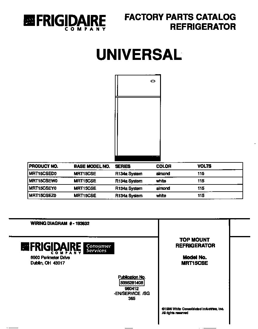 Universal/Multiflex (Frigidaire) MRT15CSEY0 cover diagram