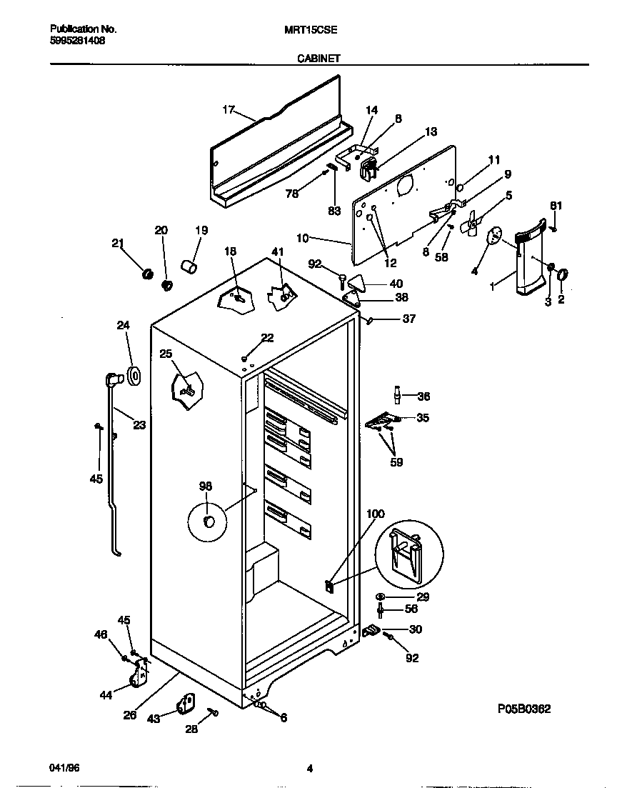 Universal/Multiflex (Frigidaire) MRT15CSEY0 cabinet diagram