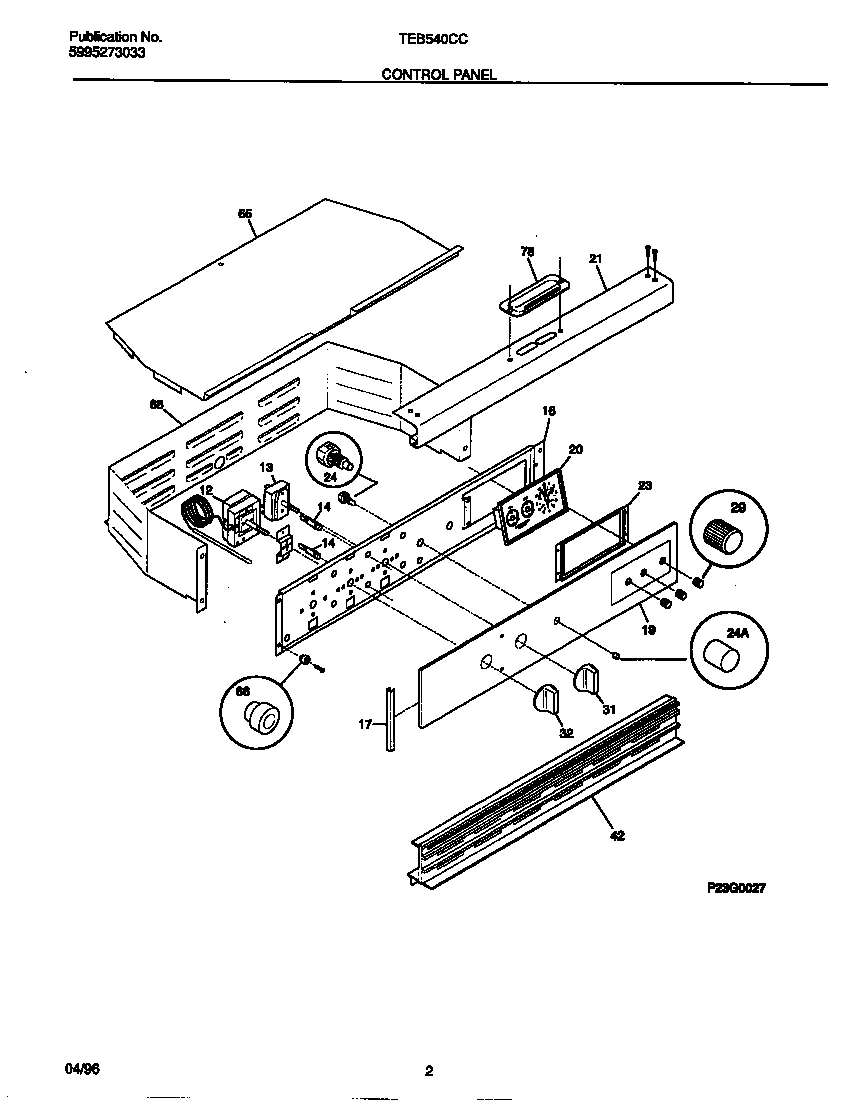 Tappan TEB540CCB1 control panel diagram