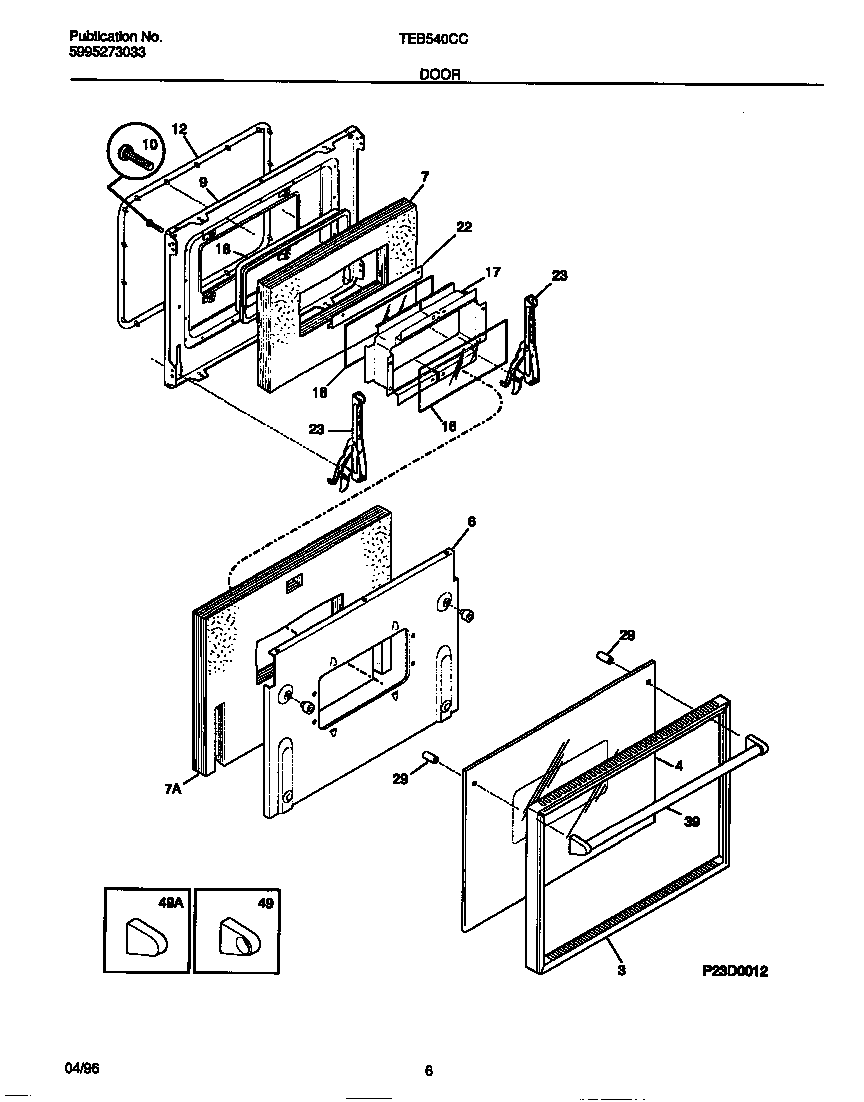 Tappan TEB540CCB1 door diagram