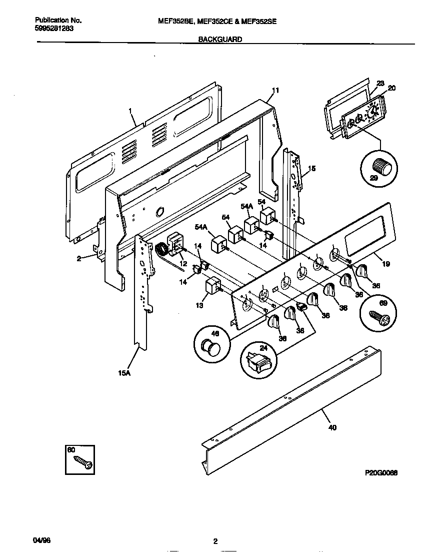 Universal/Multiflex (Frigidaire) MEF352CESA backguard diagram
