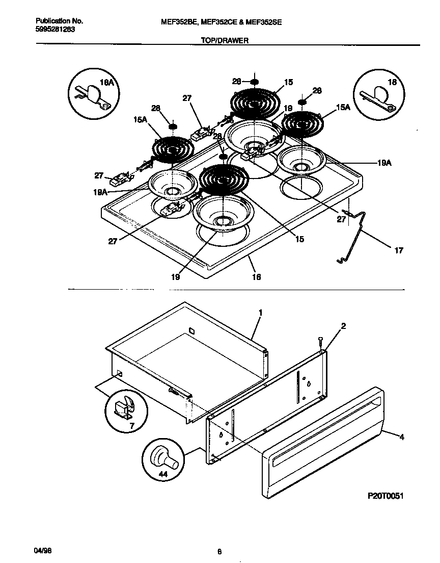 Universal/Multiflex (Frigidaire) MEF352CESA top/drawer diagram