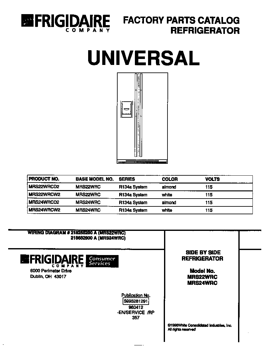 Universal/Multiflex (Frigidaire) MRS22WRCD2 cover diagram