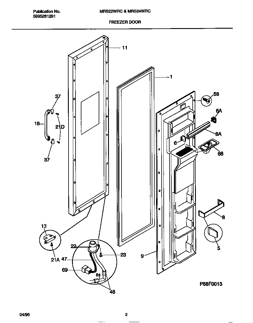 Universal/Multiflex (Frigidaire) MRS22WRCD2 freezer door diagram