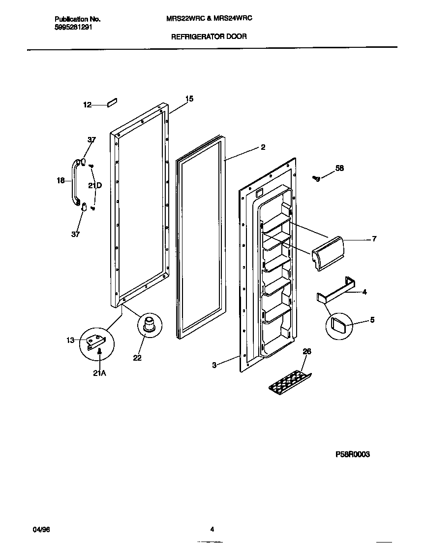 Universal/Multiflex (Frigidaire) MRS22WRCD2 refrigerator door diagram