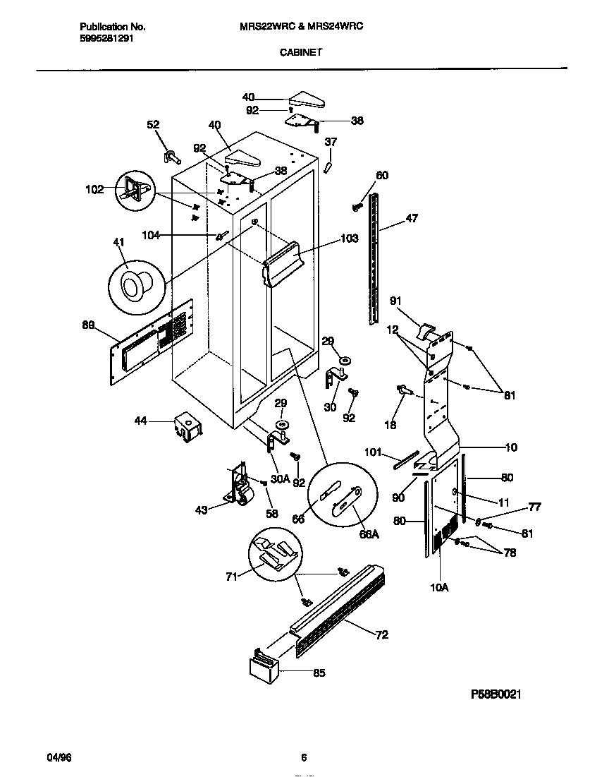 Universal/Multiflex (Frigidaire) MRS22WRCD2 cabinet diagram